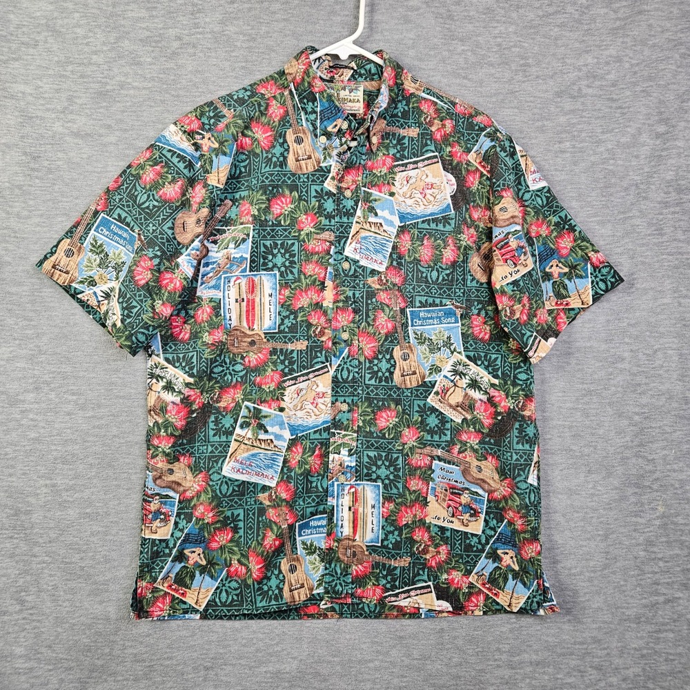 Reyn Spooner Mele Kalikimaka Mens Medium Teal Christmas Hawaiian Shirt Classic